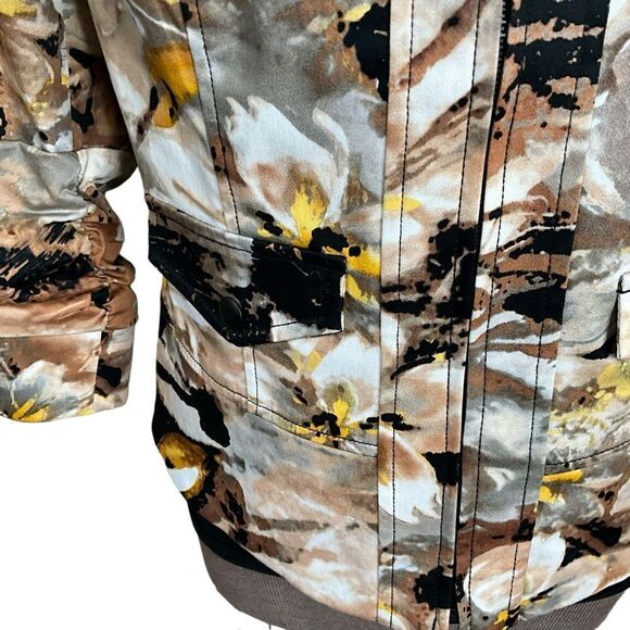 Coldwater Creek Women’s Brown Floral Zip Jacket Size 8 Ruched 3/4 Sleeves - Picture 5 of 16